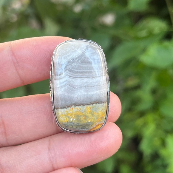 Jewelry - Size 8 925 Silver Plated Bumblebee Jasper Rectangular Ring 2289